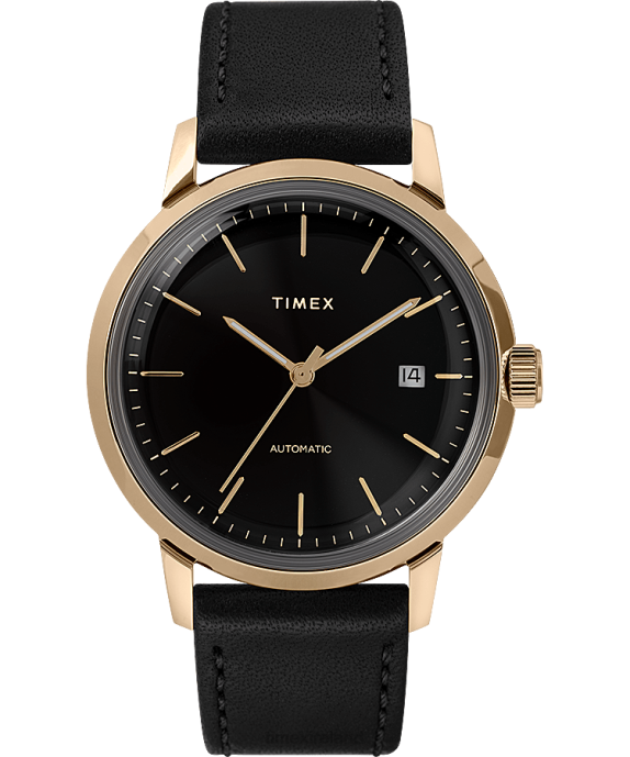 Watches | Black/Gold-Tone Men Timex Marlin Automatic 40mm Leather Strap Watch R6JT59