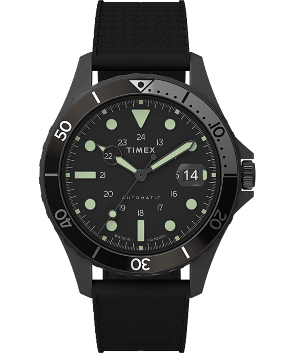 Watches | Black Men Timex Navi XL Automatic 41mm Synthetic Rubber Strap Watch R6JT43