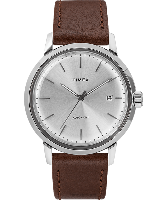 Watches | Brown/Silver-Tone Men Timex Marlin Automatic 40mm Leather Strap Watch R6JT56