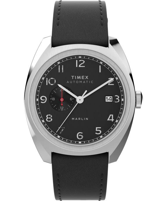 Watches | Stainless-Steel/Black Men Timex Marlin Sub-Dial Automatic 39mm Leather Strap Watch R6JT39