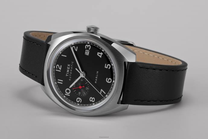 Watches | Stainless-Steel/Black Men Timex Marlin Sub-Dial Automatic 39mm Leather Strap Watch R6JT39