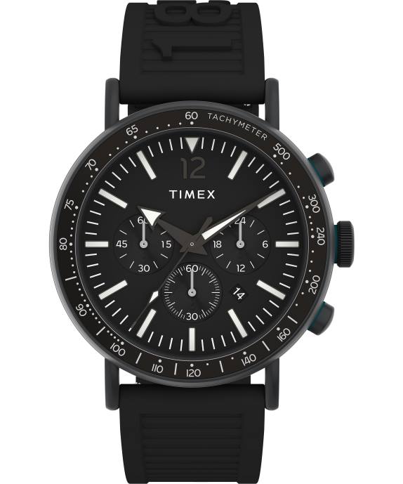 Watches | Black Men Timex Standard Tachymeter Chronograph 43mm Eco-Friendly Resin Strap Watch R6JT86