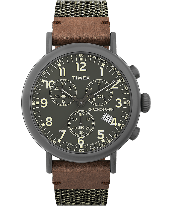 Watches | Gunmetal/Green Men Timex Standard Chronograph 41mm Fabric and Leather Strap Watch R6JT96