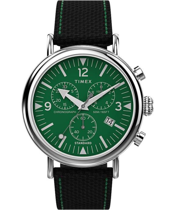 Watches | Silver-Tone/Black/Green Men Timex Standard Chronograph 41mm Fabric Strap Watch R6JT88