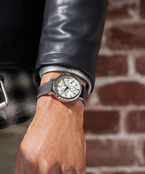 Watches | Silver-Tone/Brown/Cream Men Timex Standard Chronograph 41mm Fabric Strap Watch R6JT95
