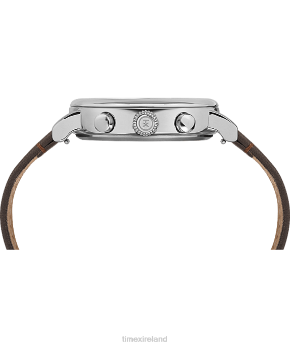 Watches | Silver-Tone/Brown/Cream Men Timex Standard Chronograph 41mm Leather Strap Watch R6JT90