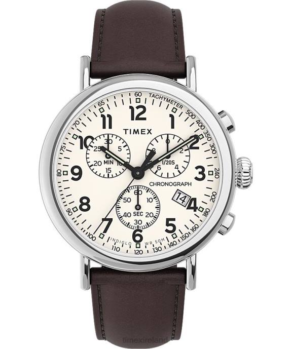 Watches | Silver-Tone/Brown/Cream Men Timex Standard Chronograph 41mm Leather Strap Watch R6JT97
