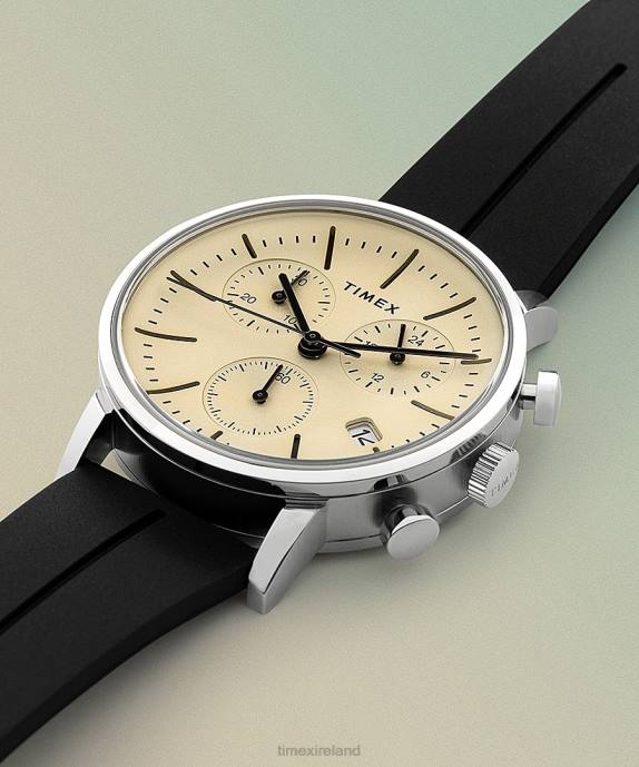 Watches | Stainless-Steel/Black/Champagne Men Timex Midtown Chronograph 40mm Synthetic Rubber Strap Watch R6JT84