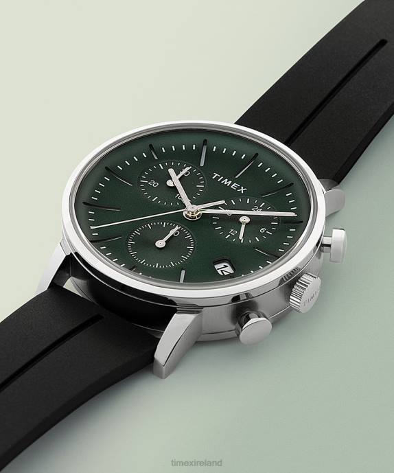 Watches | Stainless-Steel/Black/Green Men Timex Midtown Chronograph 40mm Synthetic Rubber Strap Watch R6JT85