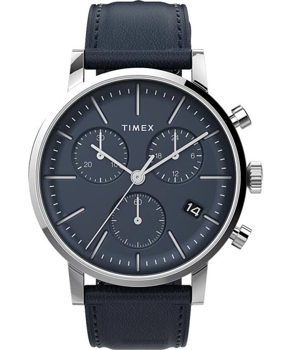 Watches | Stainless-Steel/Blue Men Timex Midtown Chronograph 40mm Leather Strap Watch R6JT94