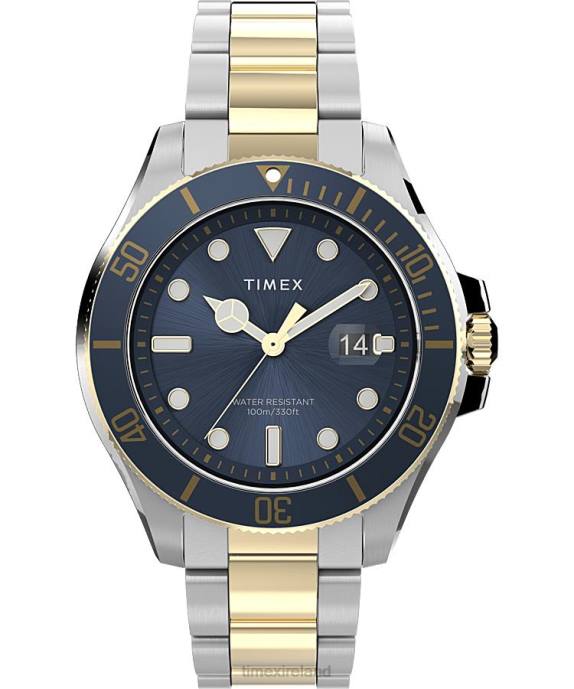 Watches | Blue/Two-Tone Men Timex Harborside Coast 43mm Stainless Steel Bracelet Watch R6JT134