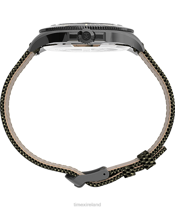 Watches | Gunmetal/Green/Black Men Timex Harborside Coast 43mm Fabric Strap Watch R6JT126