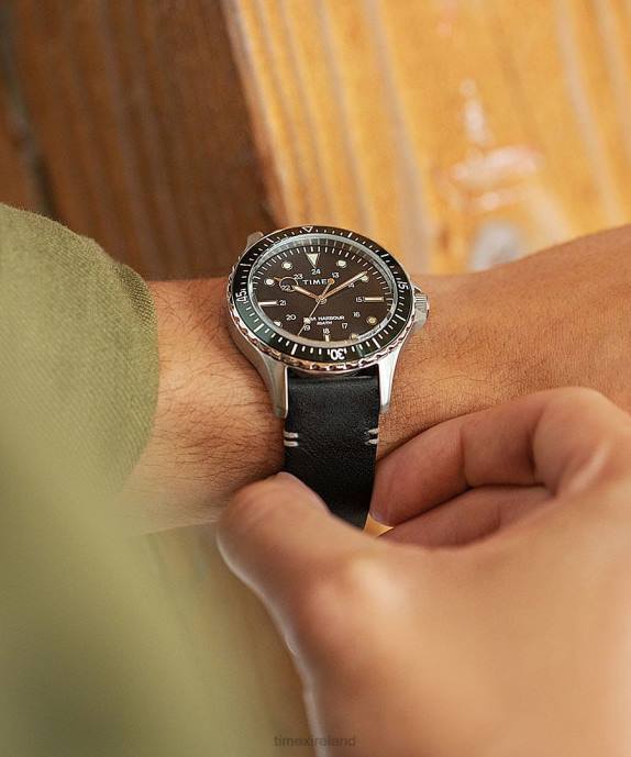 Watches | Stainless-Steel/Black/Green Men Timex Navi XL 41mm Leather Strap Watch R6JT116