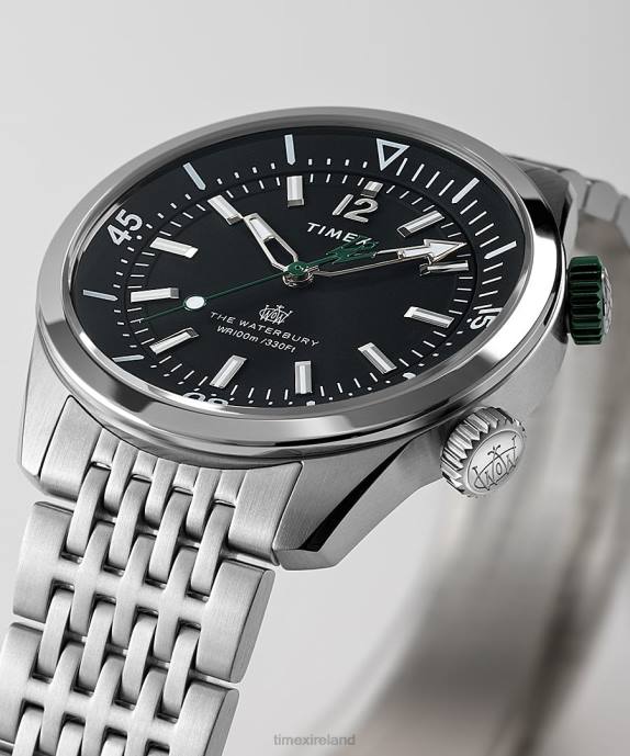 Watches | Stainless-Steel/Black/Green Men Timex Waterbury Dive 41mm Stainless Steel Bracelet Watch R6JT108