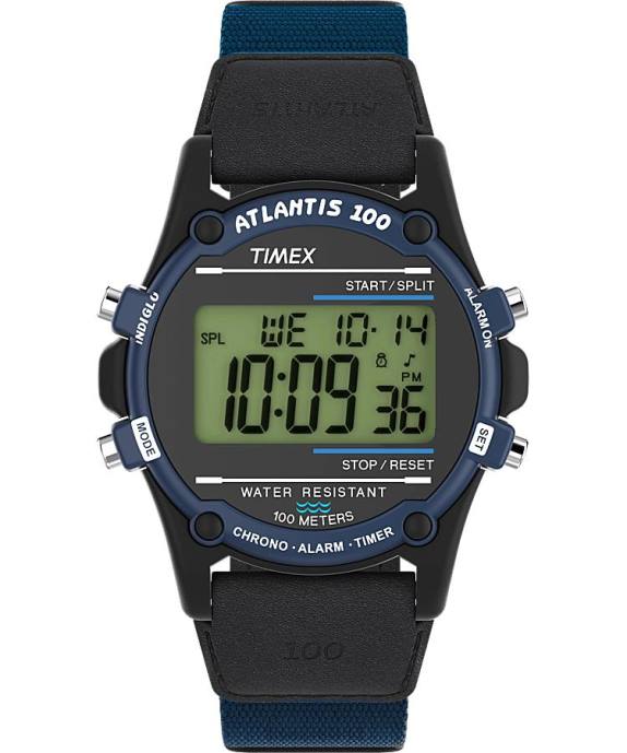 Watches | Black/Blue Men Timex Atlantis 40mm Fabric and Leather Strap Watch R6JT206