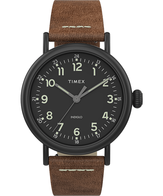 Watches | Black/Brown Men Timex Standard 40mm Leather Strap Watch R6JT202