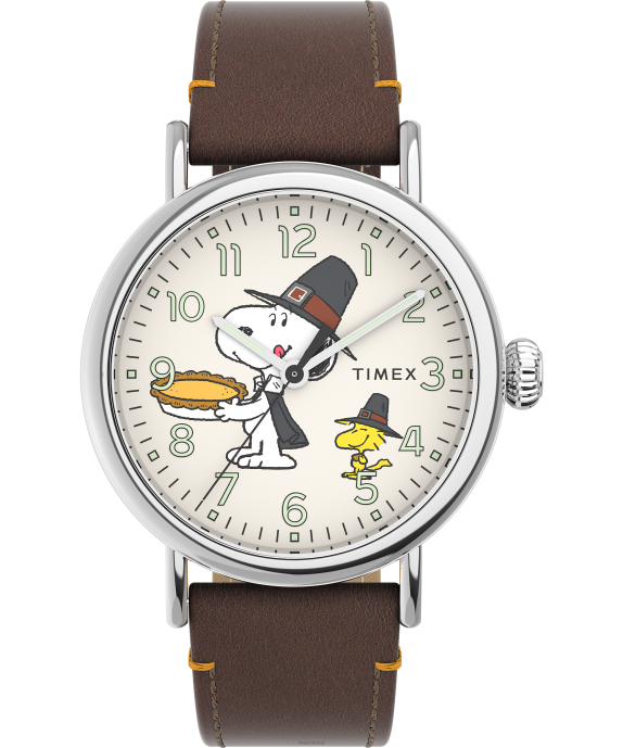 Watches | Brown Men Timex Standard x Peanuts Featuring Snoopy Thanksgiving 40mm Leather Strap Watch R6JT187