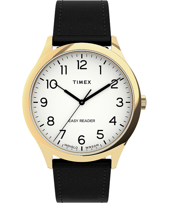 Watches | Gold-Tone/Black/White Men Timex Easy Reader Gen1 40mm Leather Strap Watch R6JT190
