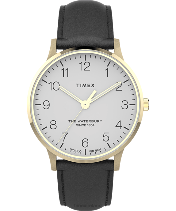 Watches | Gold-Tone/Black/White Men Timex Waterbury Classic 40mm Leather Strap Watch R6JT233