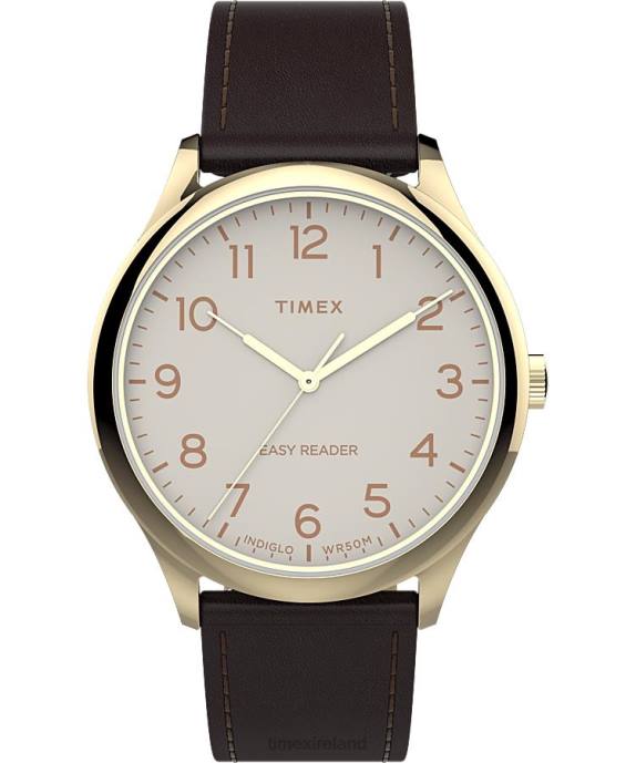 Watches | Gold-Tone/Cream Men Timex Easy Reader 40mm Leather Strap Watch R6JT234