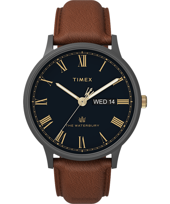 Watches | Gunmetal/Brown/Blue Men Timex Waterbury Classic Day/Date 40mm Leather Strap Watch R6JT230