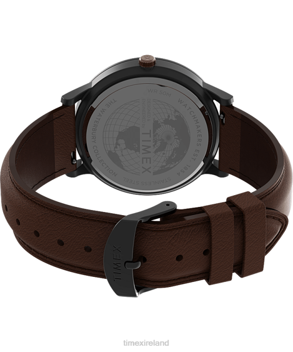 Watches | Gunmetal/Brown/Blue Men Timex Waterbury Classic Day/Date 40mm Leather Strap Watch R6JT230