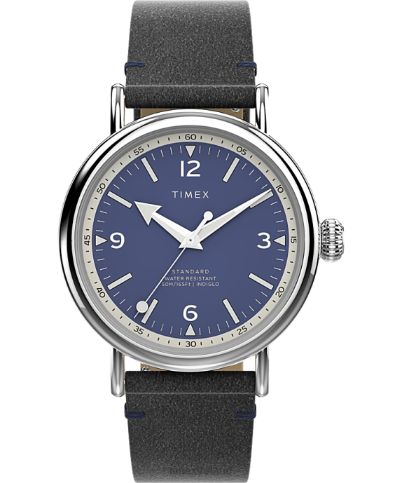 Watches | Silver-Tone/Black/Blue Men Timex Standard 40mm Eco-Friendly Leather Strap Watch R6JT193