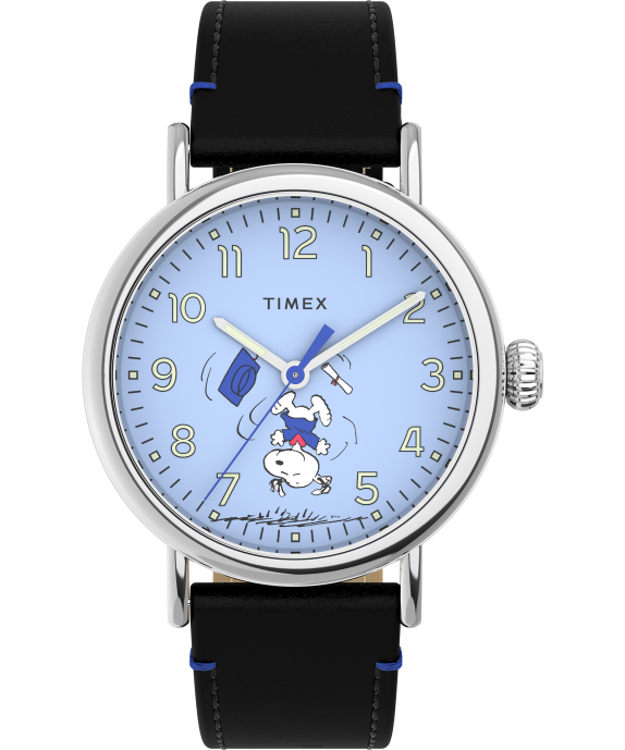 Watches | Silver-Tone/Black/Blue Men Timex Standard x Peanuts Featuring Snoopy Graduation 40mm Leather Strap Watch R6JT208