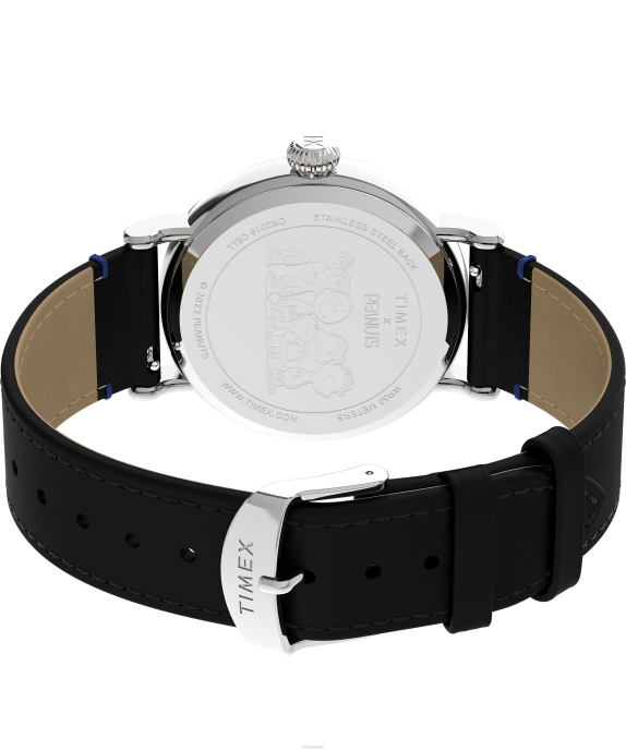 Watches | Silver-Tone/Black/Blue Men Timex Standard x Peanuts Featuring Snoopy Graduation 40mm Leather Strap Watch R6JT208