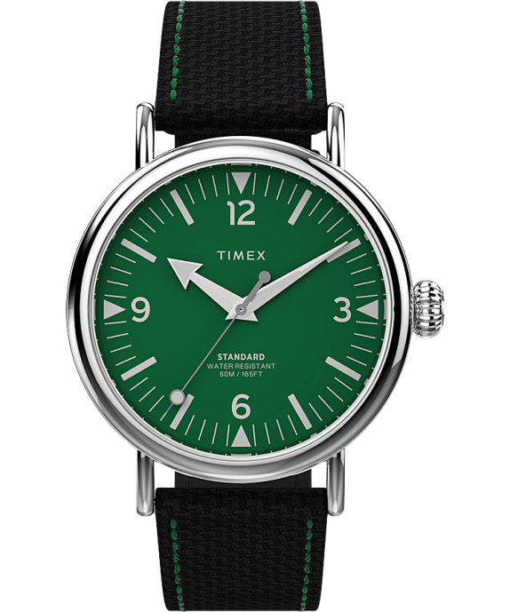 Watches | Silver-Tone/Black/Green Men Timex Standard 40mm Fabric Strap Watch R6JT200