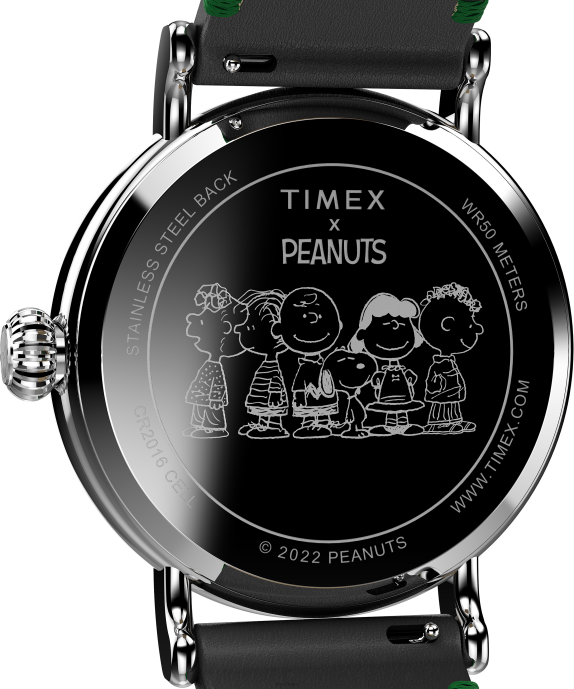 Watches | Silver-Tone/Black/Green Men Timex Standard x Peanuts Featuring Snoopy Ice Skating 40mm Leather Strap Watch R6JT184