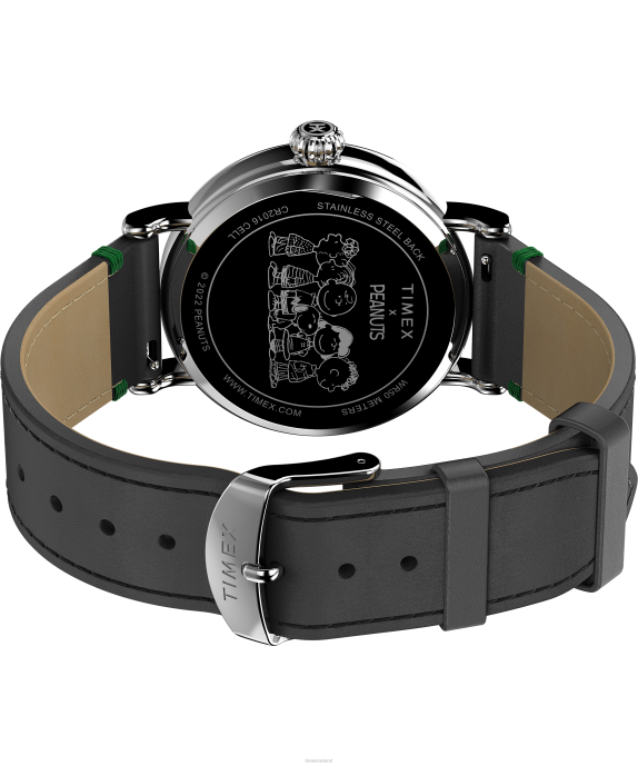 Watches | Silver-Tone/Black/Green Men Timex Standard x Peanuts Featuring Snoopy Ice Skating 40mm Leather Strap Watch R6JT184