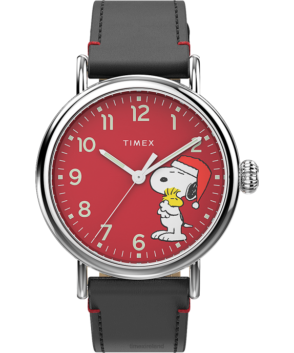 Watches | Silver-Tone/Black/Red Men Timex Standard x Peanuts Featuring Snoopy Holiday 40mm Leather Strap Watch R6JT210