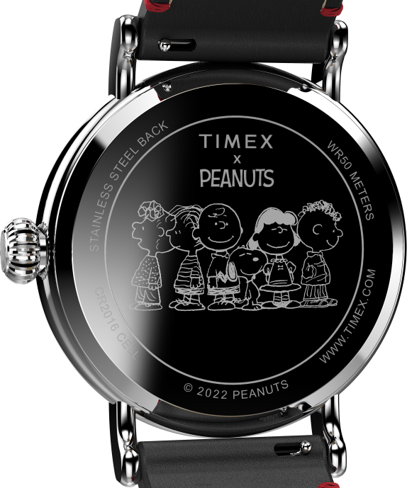 Watches | Silver-Tone/Black/Red Men Timex Standard x Peanuts Featuring Snoopy Holiday 40mm Leather Strap Watch R6JT210
