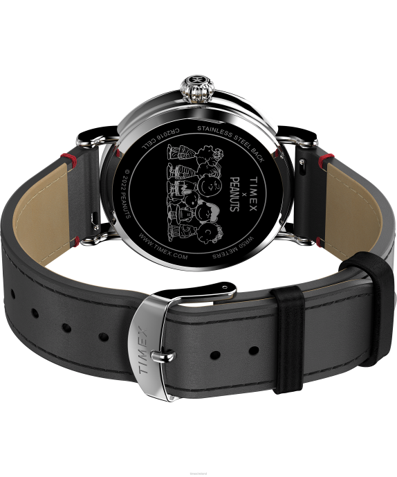Watches | Silver-Tone/Black/Red Men Timex Standard x Peanuts Featuring Snoopy Holiday 40mm Leather Strap Watch R6JT210