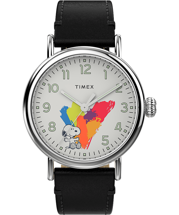 Watches | Silver-Tone/Black/White Men Timex Standard x Peanuts Dream in Color 40mm Leather Strap Watch R6JT178