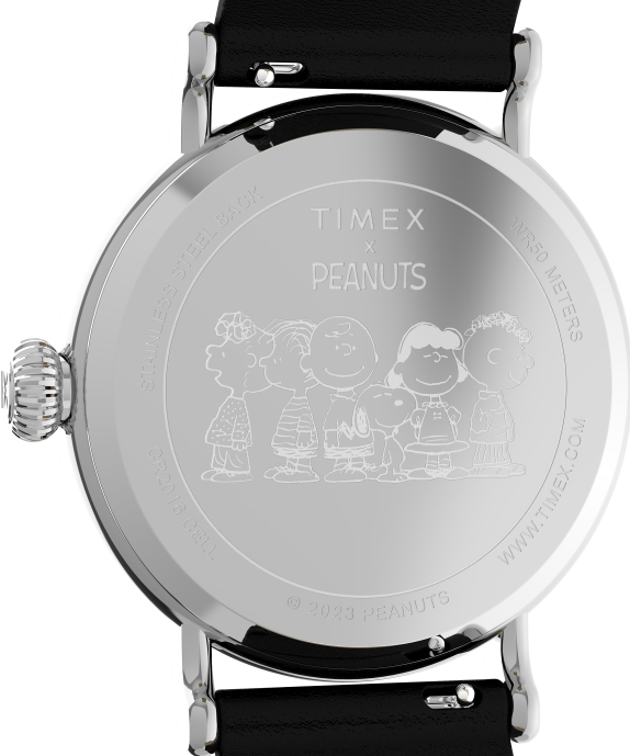 Watches | Silver-Tone/Black/White Men Timex Standard x Peanuts Featuring Snoopy Happy Birthday 40mm Leather Strap Watch R6JT204
