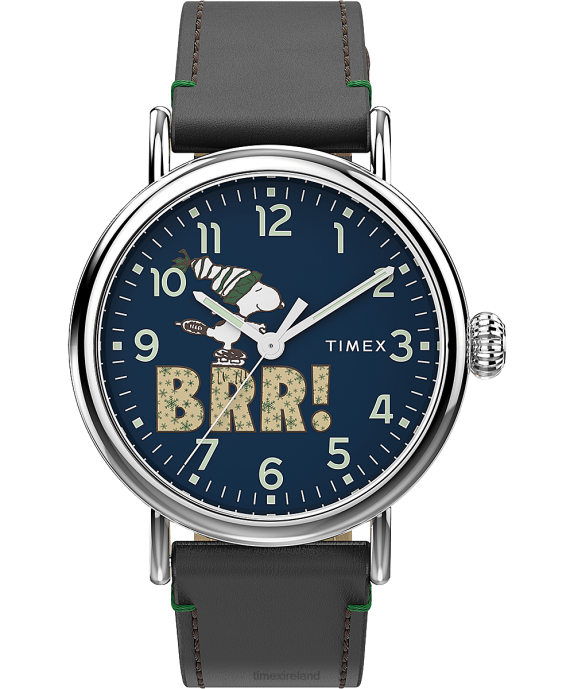 Watches | Silver-Tone/Brown/Blue Men Timex Standard x Peanuts Featuring Snoopy Winter 40mm Leather Strap Watch R6JT197