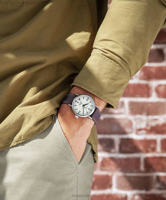 Watches | Silver-Tone/Brown/Cream Men Timex Standard 40mm Fabric Strap Watch R6JT191