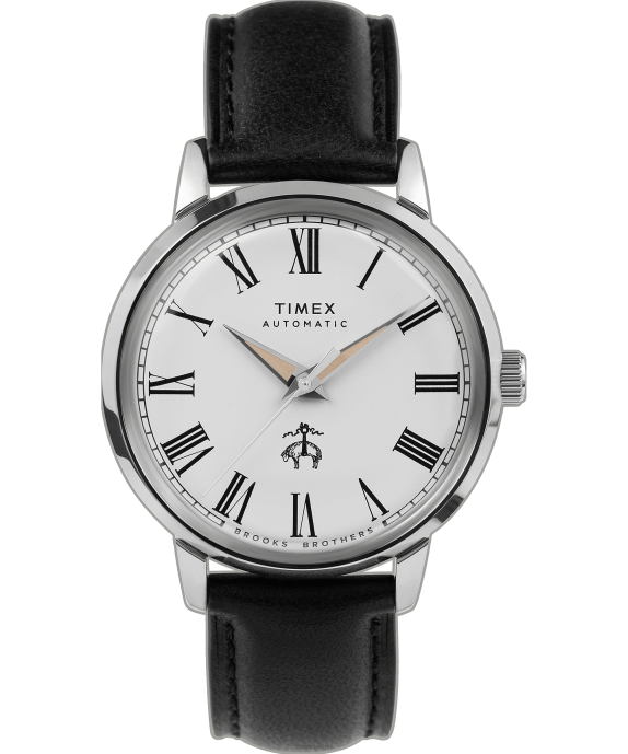 Watches | Stainless-Steel/Black/Cream Men Timex x Brooks Brothers Marlin Automatic 38mm Leather Strap and Fabric Strap Set R6JT174