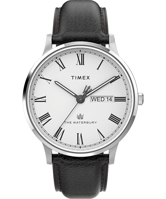 Watches | Stainless-Steel/Black/White Men Timex Waterbury Classic Day/Date 40mm Leather Strap Watch R6JT229
