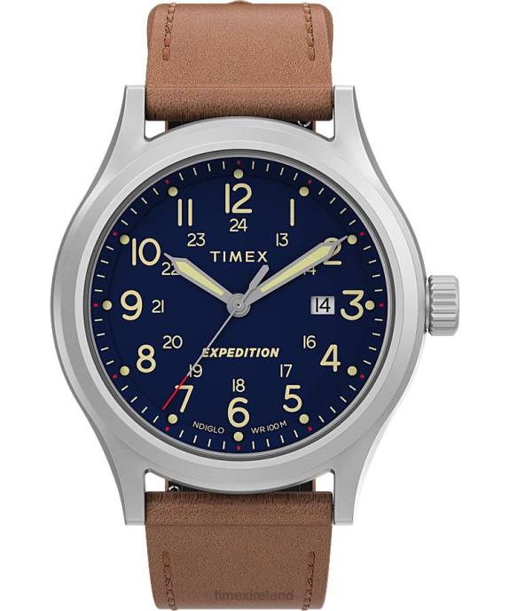 Watches | Stainless-Steel/Blue Men Timex Expedition North Sierra 40mm Leather Strap Watch R6JT213