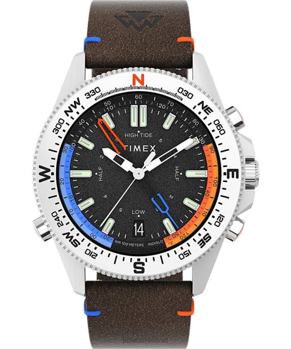 Watches | Stainless-Steel/Brown/Black Men Timex Expedition North Tide-Temp-Compass 43mm Eco-Friendly Leather Strap Watch R6JT203