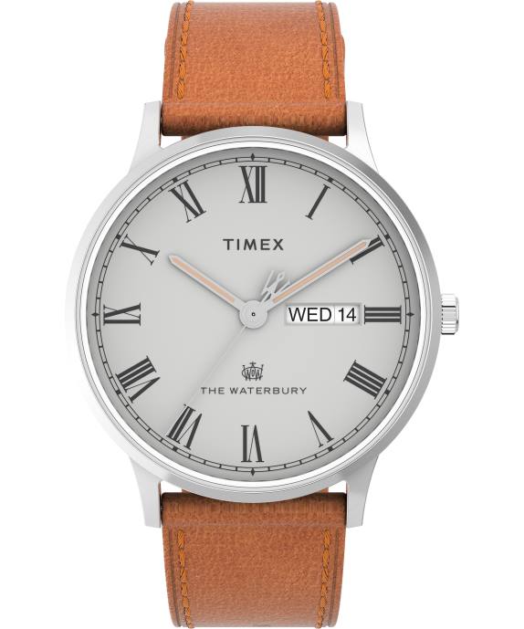 Watches | Stainless-Steel/Tan/Gray Men Timex Waterbury Classic 40mm Leather Strap Watch R6JT212