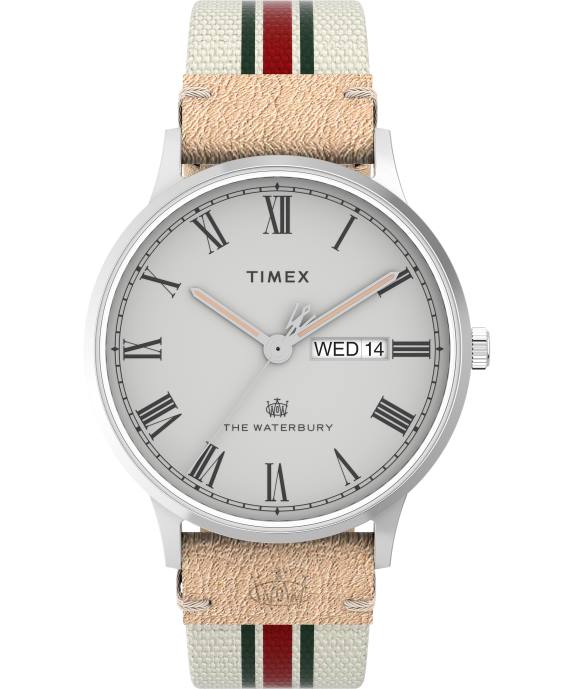 Watches | Stainless-Steel/White/Gray Men Timex Waterbury Classic 40mm Mixed Material Strap Watch R6JT205