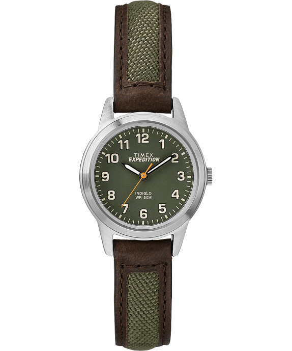 Watches | Chrome/Brown/Green Men Timex Expedition Field Mini 26mm Leather Strap Watch R6JT25