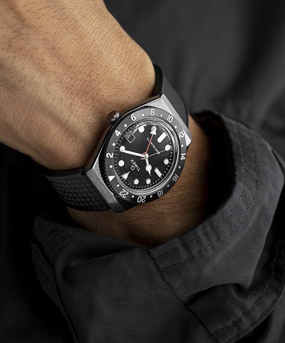 Watches | Gunmetal/Black Men Q Timex GMT 38mm Synthetic Rubber Strap Watch R6JT30
