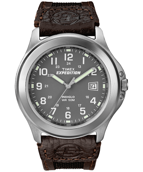Watches | Silver-Tone/Black/Gray Men Timex Expedition Metal Field 40mm Leather Strap Watch R6JT24
