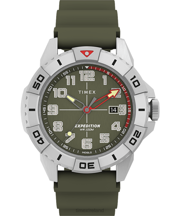Watches | Silver-Tone/Green Men Timex Expedition North Ridge 41mm Silicone Strap Watch R6JT13