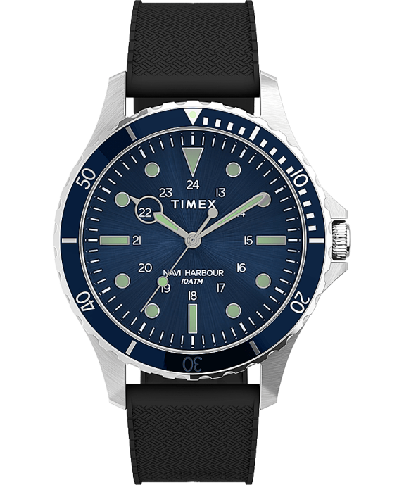 Watches | Stainless-Steel/Black/Blue Men Timex Navi XL 41mm Synthetic Rubber Strap Watch R6JT6